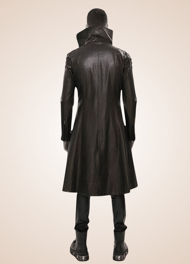 Man High Collar Leather Coat UK