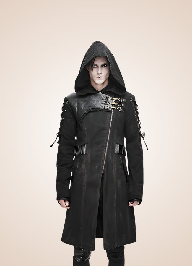 Man Hooded Goth Trench Coat UK