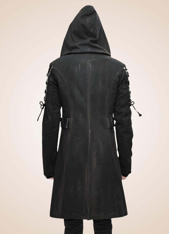 Man Hooded Goth Trench Coat UK