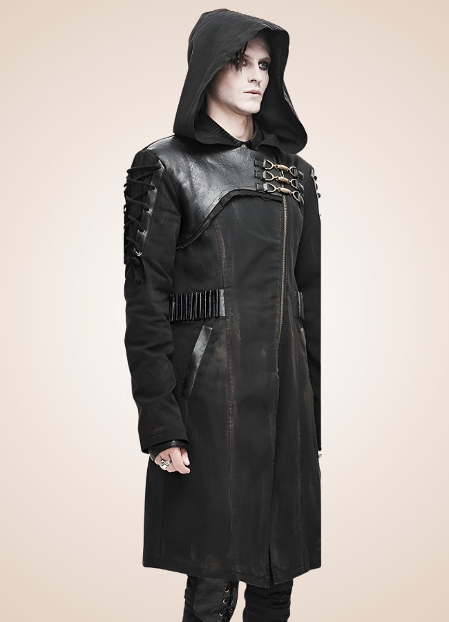 Man Hooded Goth Trench Coat UK