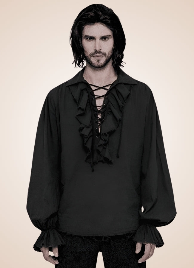 Men's Black Ruffled Renaissance Shirt UK