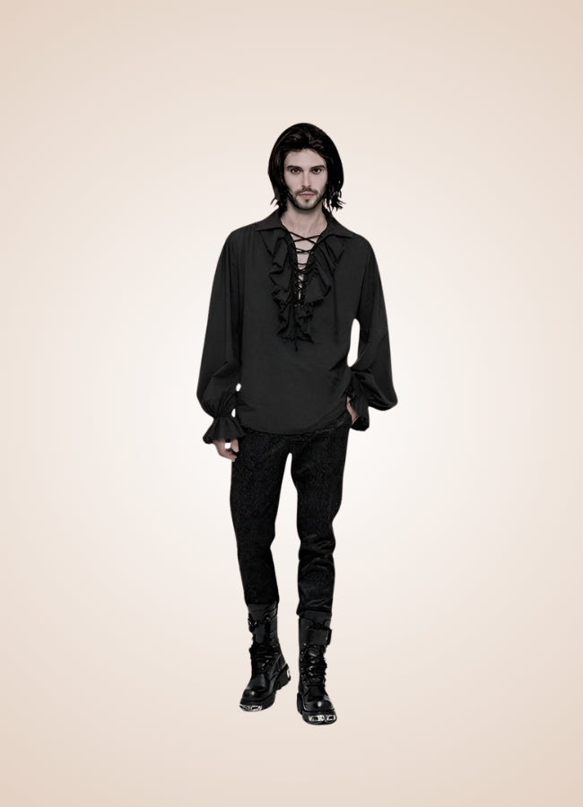 Men's Black Ruffled Renaissance Shirt UK