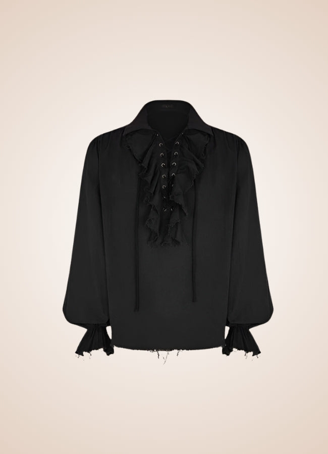 Men's Black Ruffled Renaissance Shirt UK