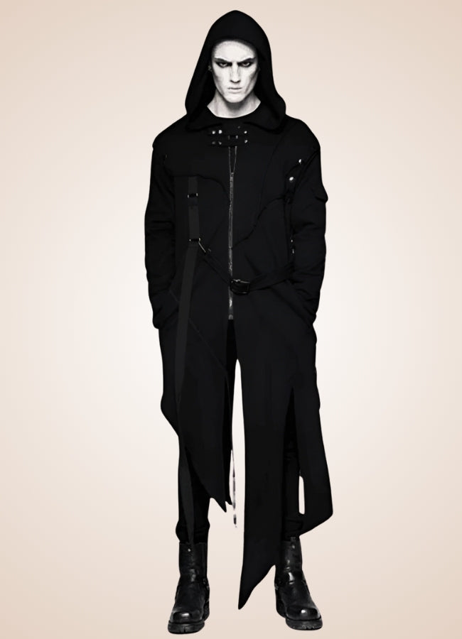 Men's Dark Punk Hooded Trench Coat UK