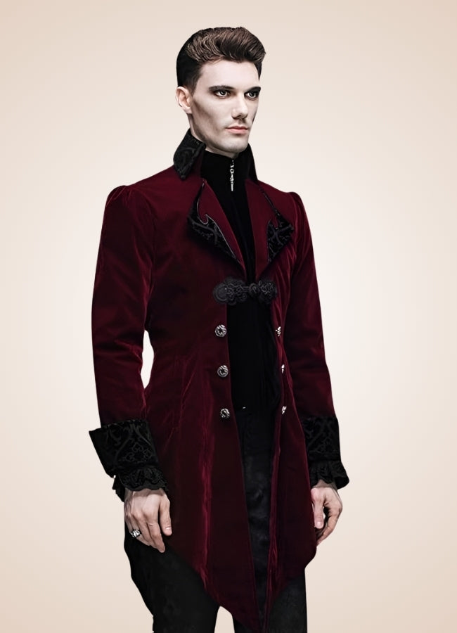 Men's Gothic Burgundy Frock Coat UK