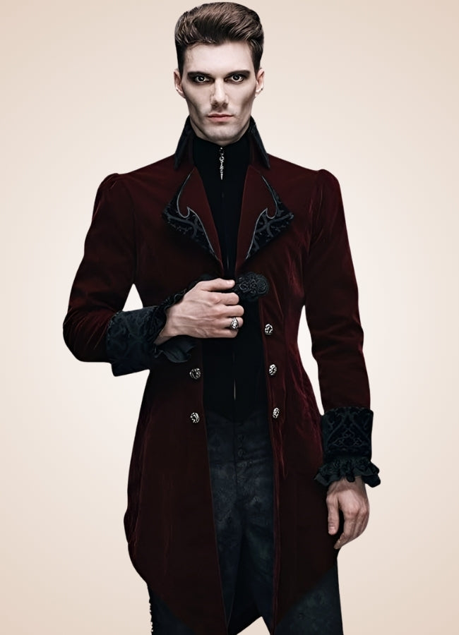 Men's Gothic Burgundy Frock Coat UK