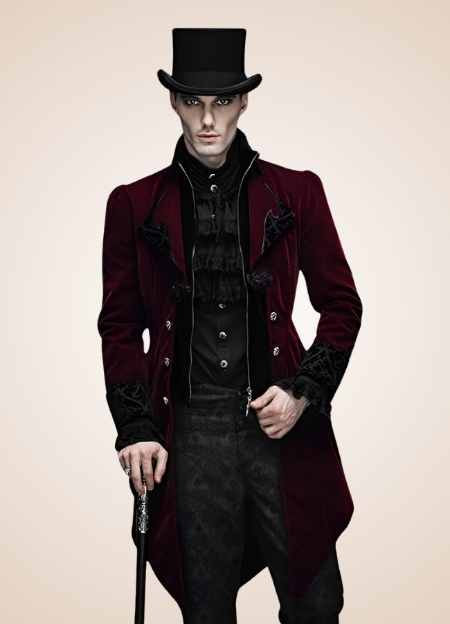 Men's Gothic Burgundy Frock Coat UK
