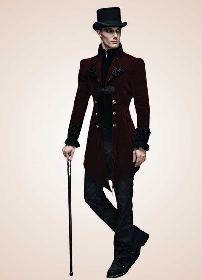 Men's Gothic Burgundy Frock Coat UK