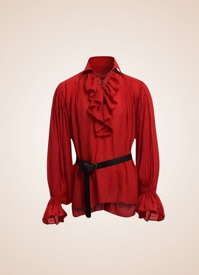 Men's Red Ruffled Renaissance Shirt UK