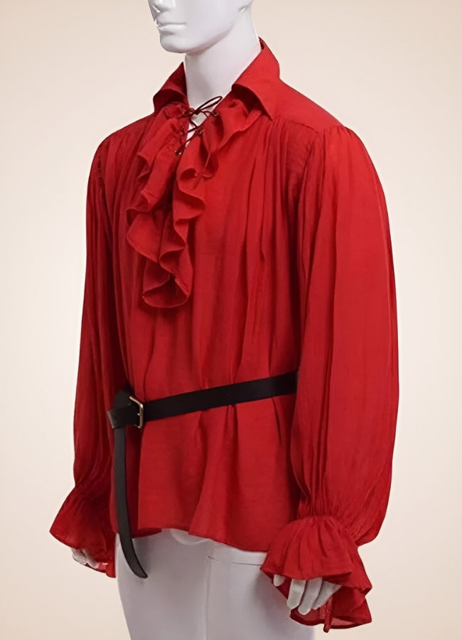 Men's Red Ruffled Renaissance Shirt UK