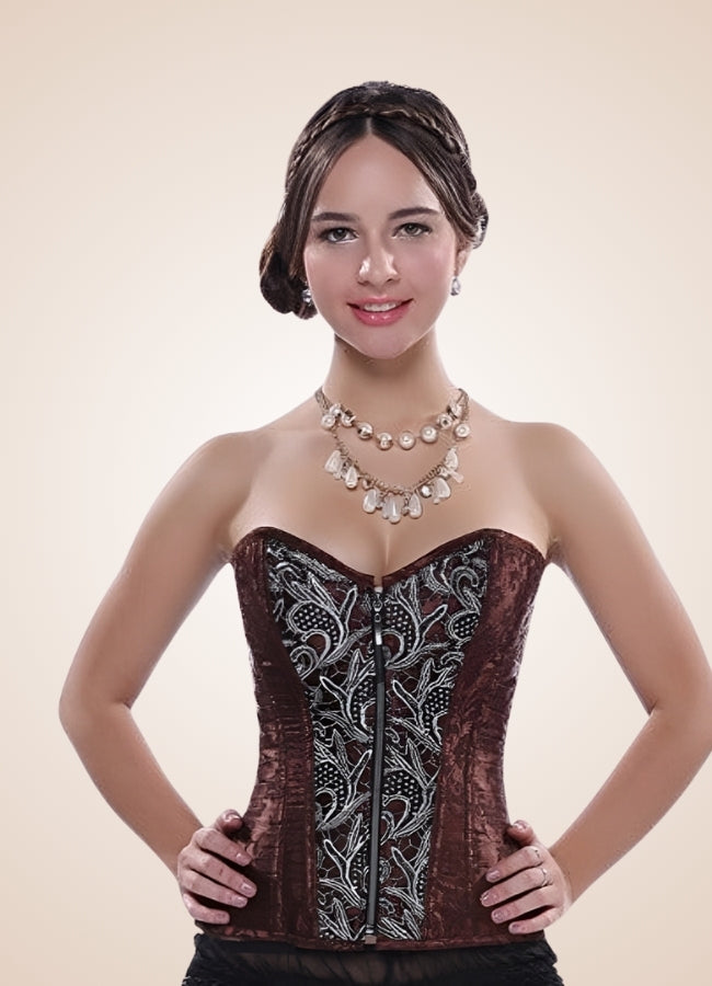 Pirate Brocade Zipper Steampunk Corset UK
