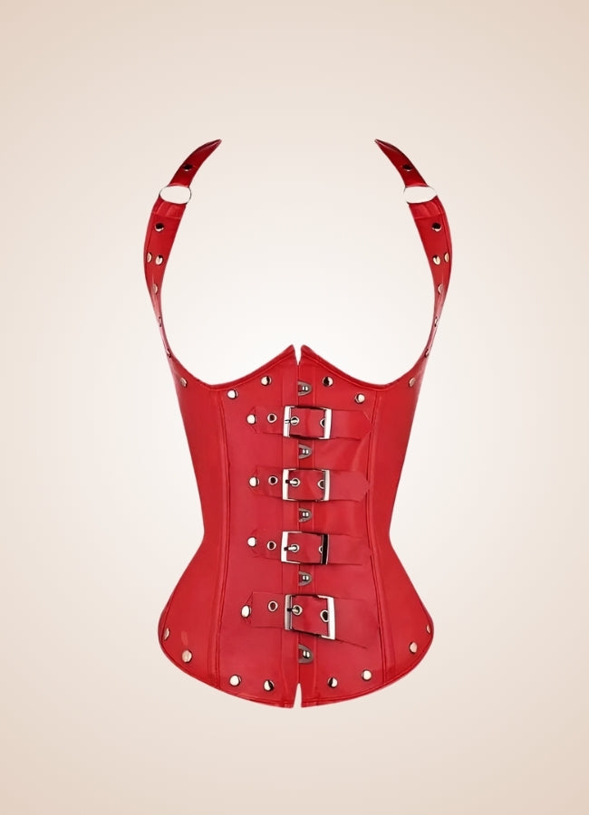 Red Steampunk Leather Corset UK