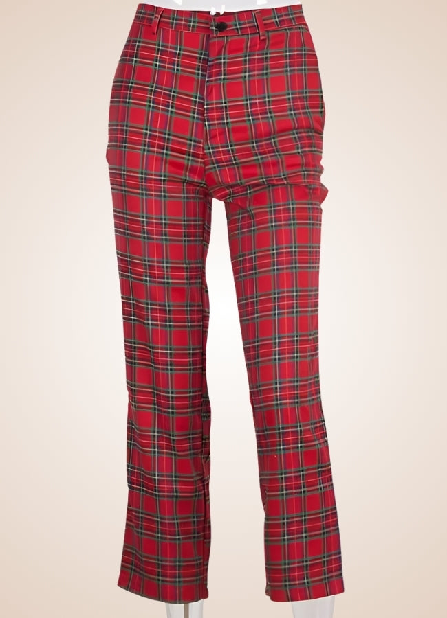 Red Steampunk Plaid Pants UK
