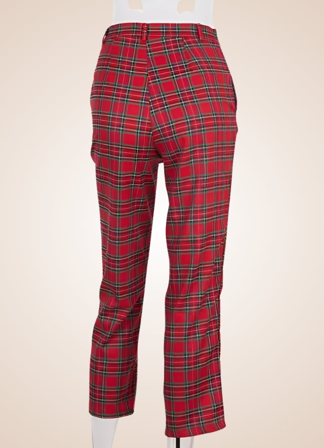 Red Steampunk Plaid Pants UK