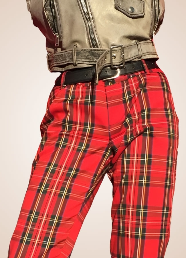 Red Steampunk Plaid Pants UK