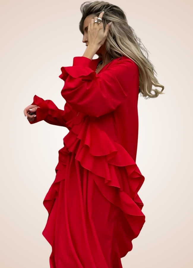 Red Steampunk Ruffle Dress UK