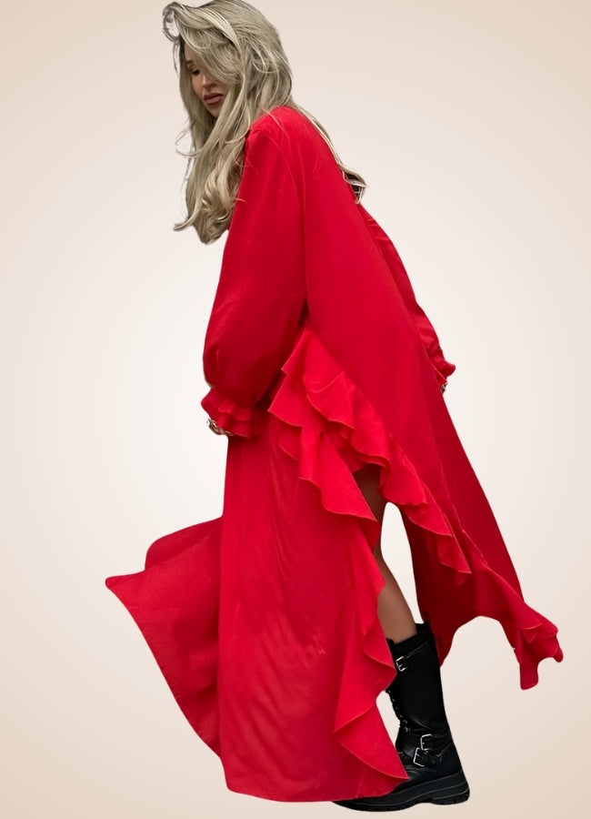 Red Steampunk Ruffle Dress UK