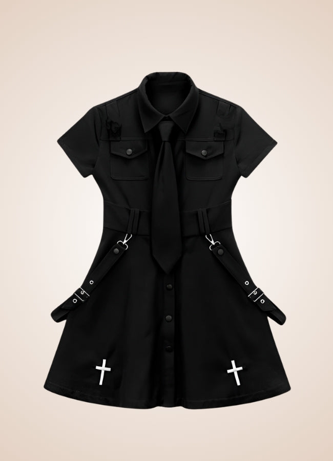 Steampunk Black Gothic Mini Dress UK