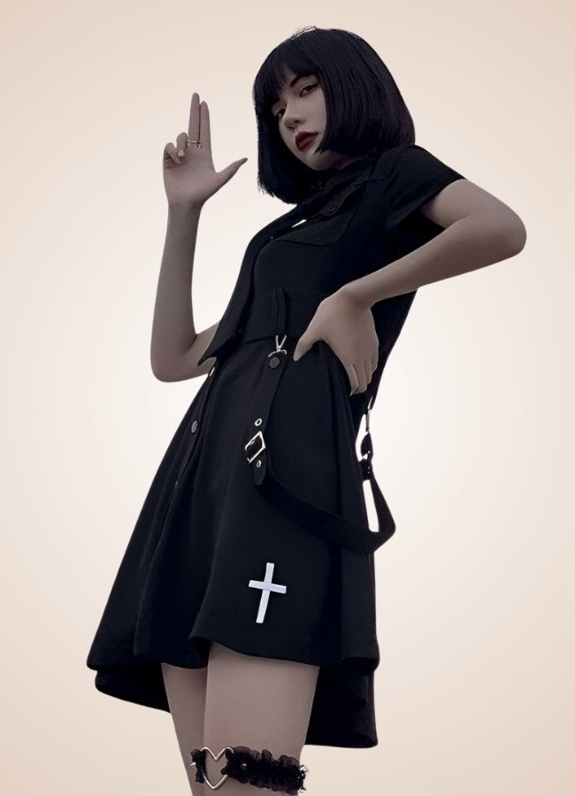 Steampunk Black Gothic Mini Dress UK