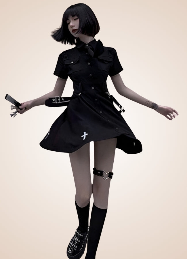 Steampunk Black Gothic Mini Dress UK