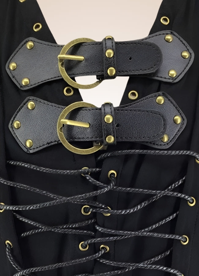 Steampunk Black Leather Belt Buckle Vest UK