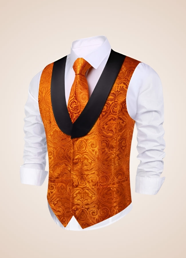 Steampunk Black Orange Suit Vest UK