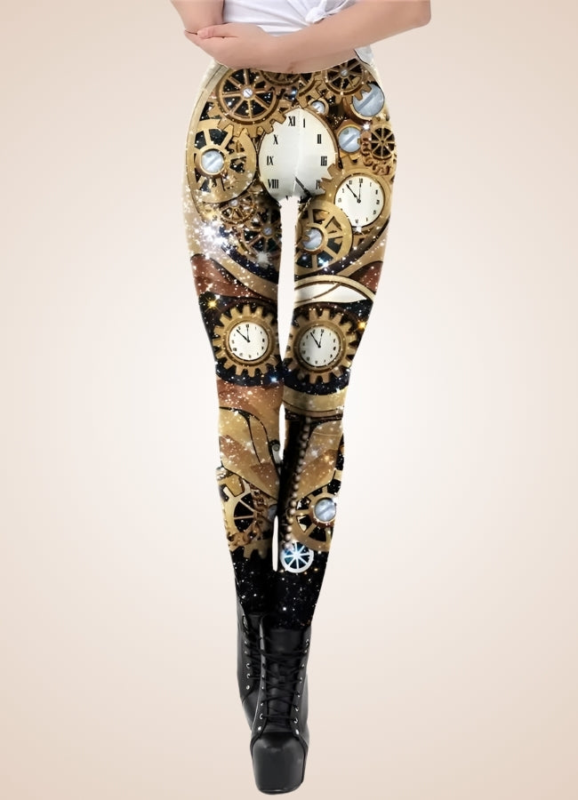 Steampunk Gold Mechanical Print Legging UK