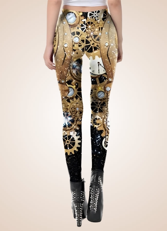 Steampunk Gold Mechanical Print Legging UK
