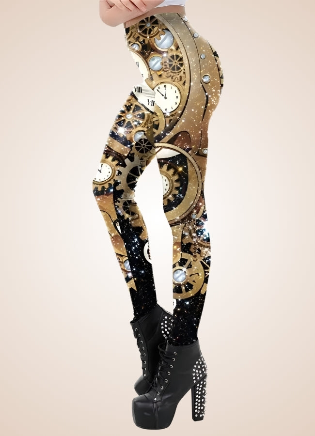 Steampunk Gold Mechanical Print Legging UK
