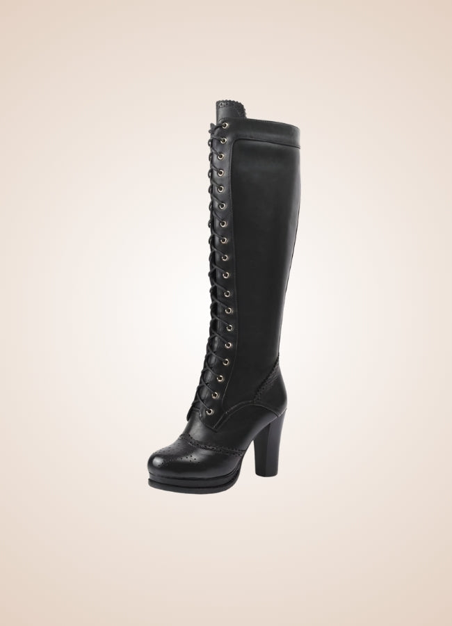 Steampunk Lace Up Long Boots UK