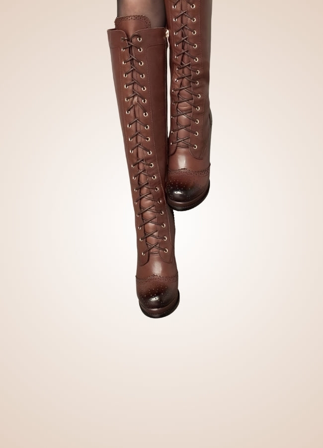Steampunk Lace Up Long Boots UK