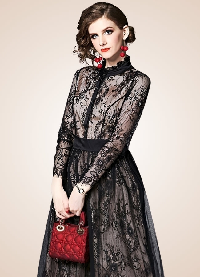 Steampunk Long Sleeve Lace Dress UK