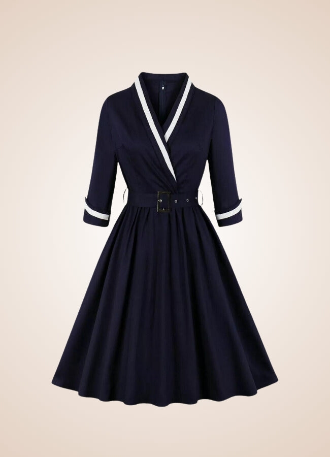 Steampunk Navy Blue V Neck Dress UK