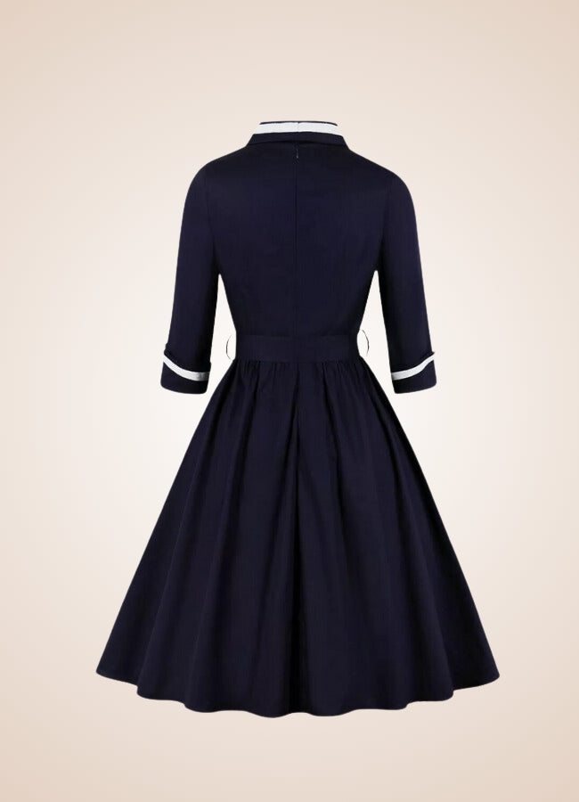 Steampunk Navy Blue V Neck Dress UK