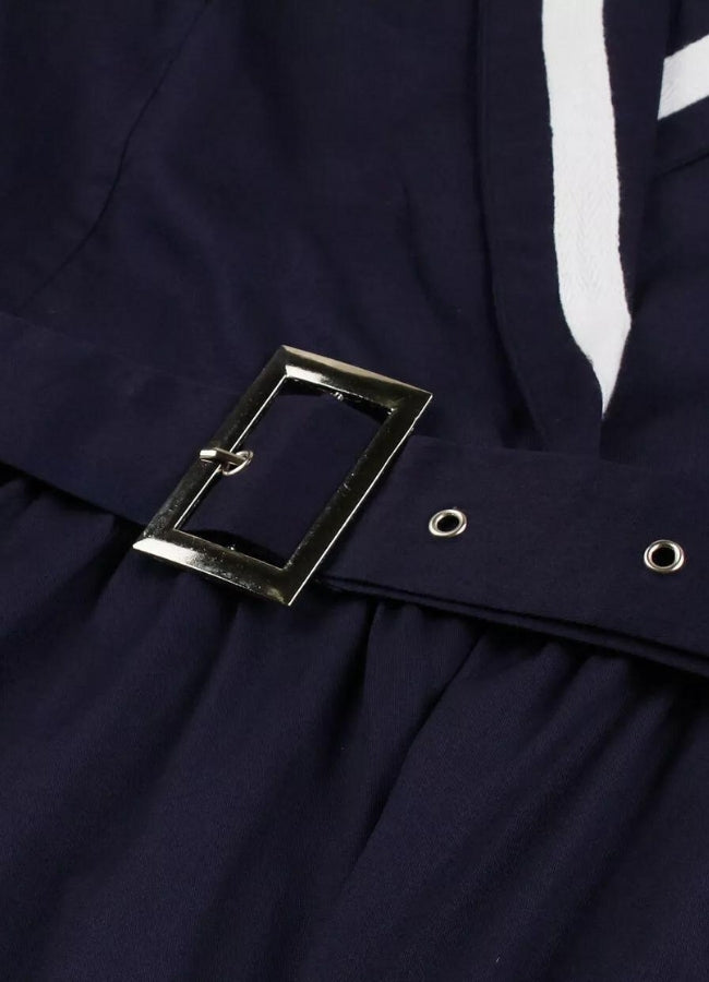 Steampunk Navy Blue V Neck Dress UK