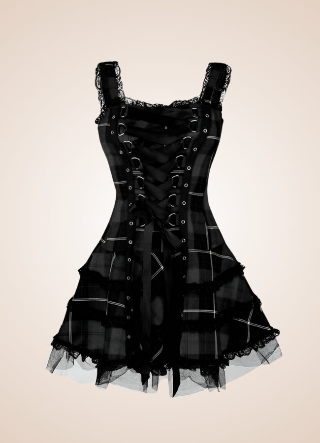 Steampunk Plaid Gothic Mini Dress UK