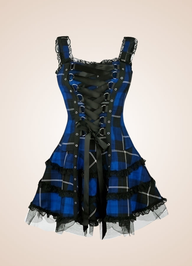 Steampunk Plaid Gothic Mini Dress UK