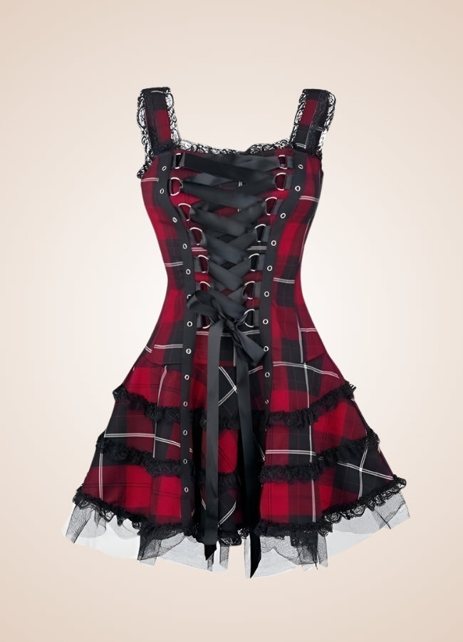 Steampunk Plaid Gothic Mini Dress UK
