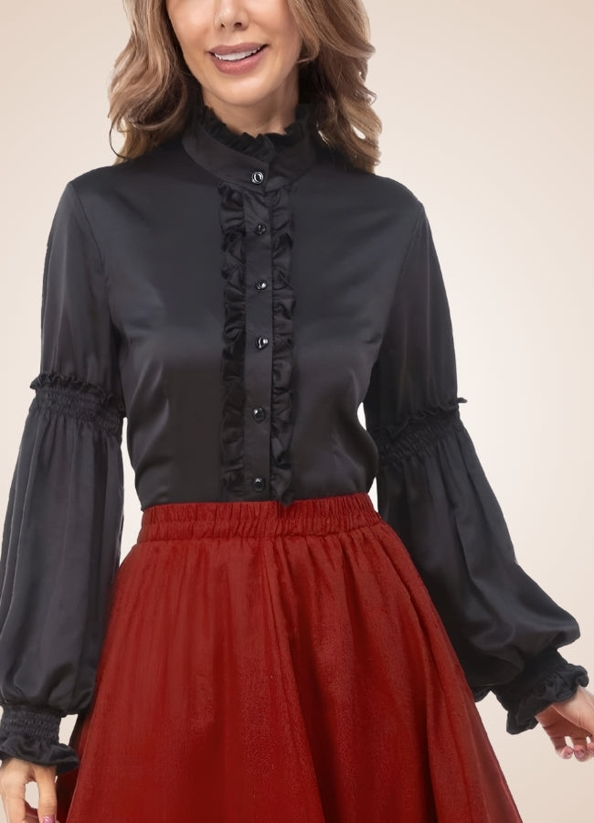 Steampunk Pleated Lantern Long Sleeve Shirt UK