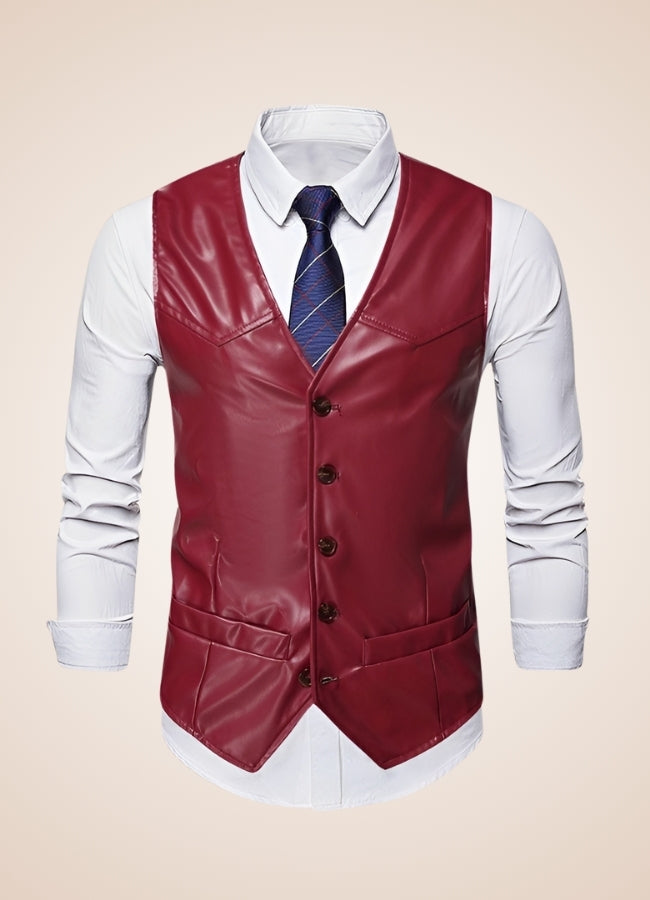 Steampunk Red Leather Gilet UK
