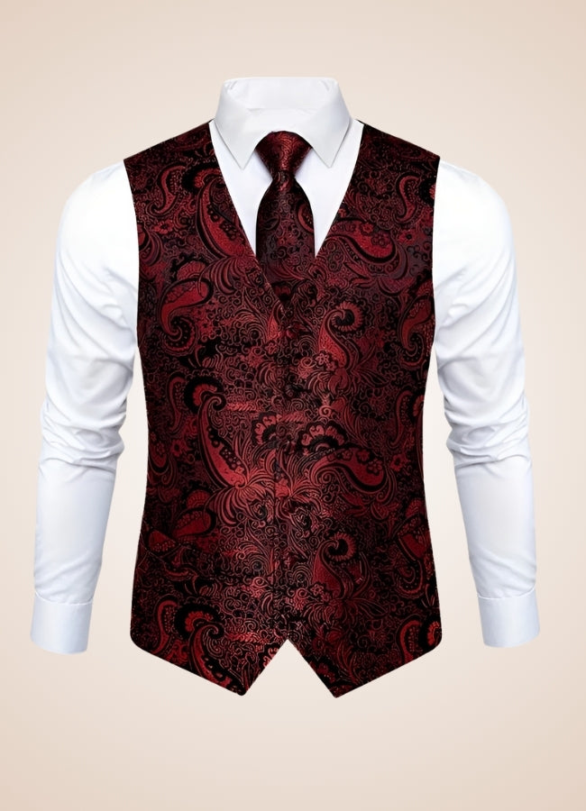 Steampunk Red Paisley Floral Suit Vest UK