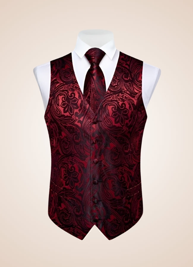Steampunk Red Paisley Suit Vest UK