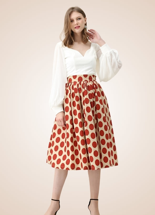 Steampunk Red Polkadot Midi Skirt UK