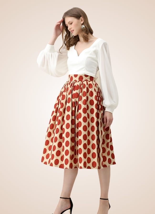 Steampunk Red Polkadot Midi Skirt UK