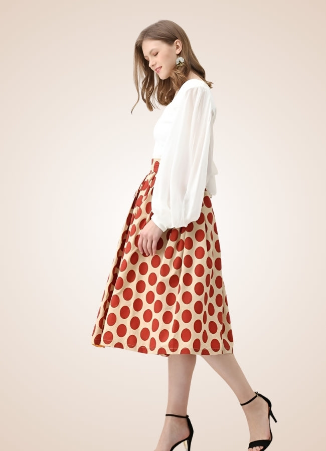Steampunk Red Polkadot Midi Skirt UK