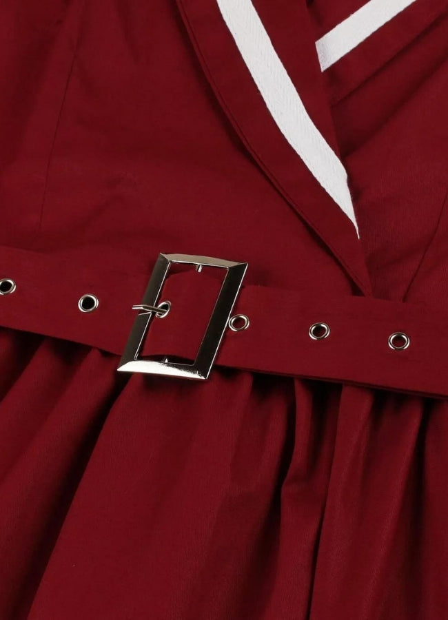 Steampunk Red V Neck Dress UK