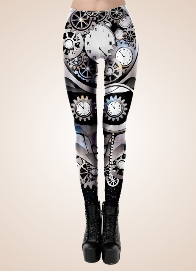 Steampunk Silver Mechanical Print Legging UK