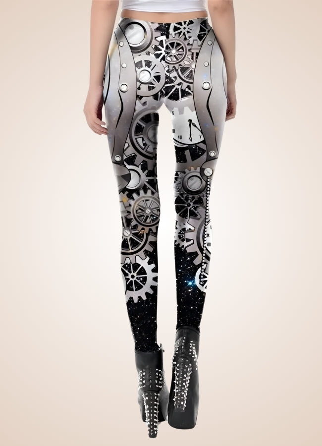 Steampunk Silver Mechanical Print Legging UK
