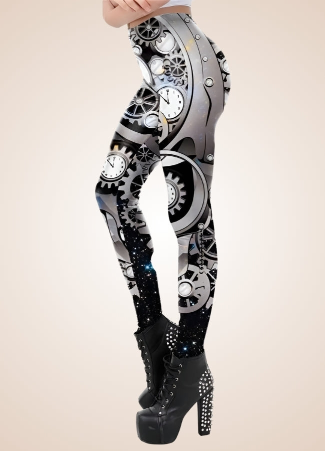 Steampunk Silver Mechanical Print Legging UK