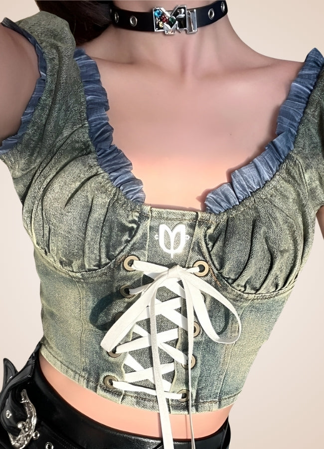 Steampunk Tank Top Denim Corset UK